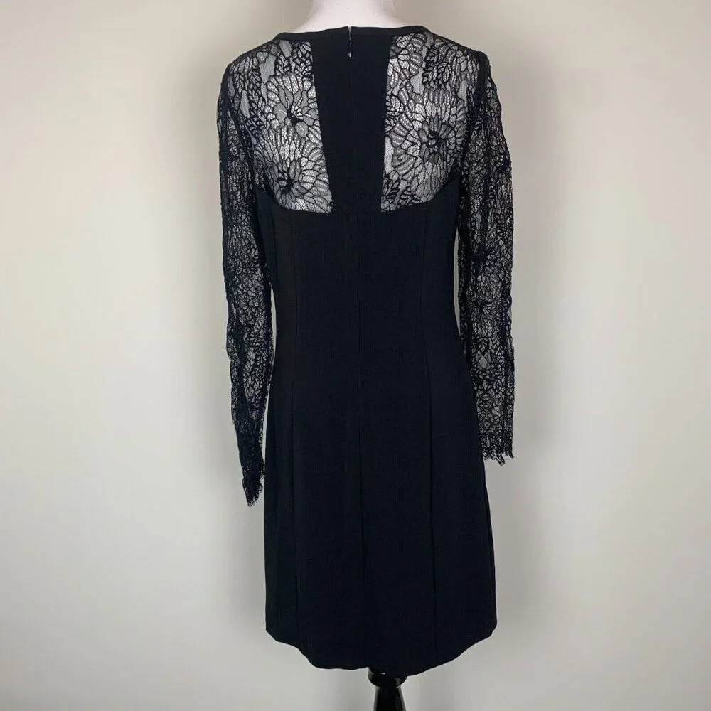 Laundry by Shelli Segal Womens Lace Little Black Dress Size 8 Long Sleeve Zip - Picture 2 of 8